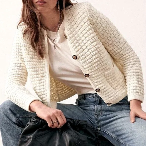 ba&sh Cream Button-Up Cardigan - Picture 2 of 15